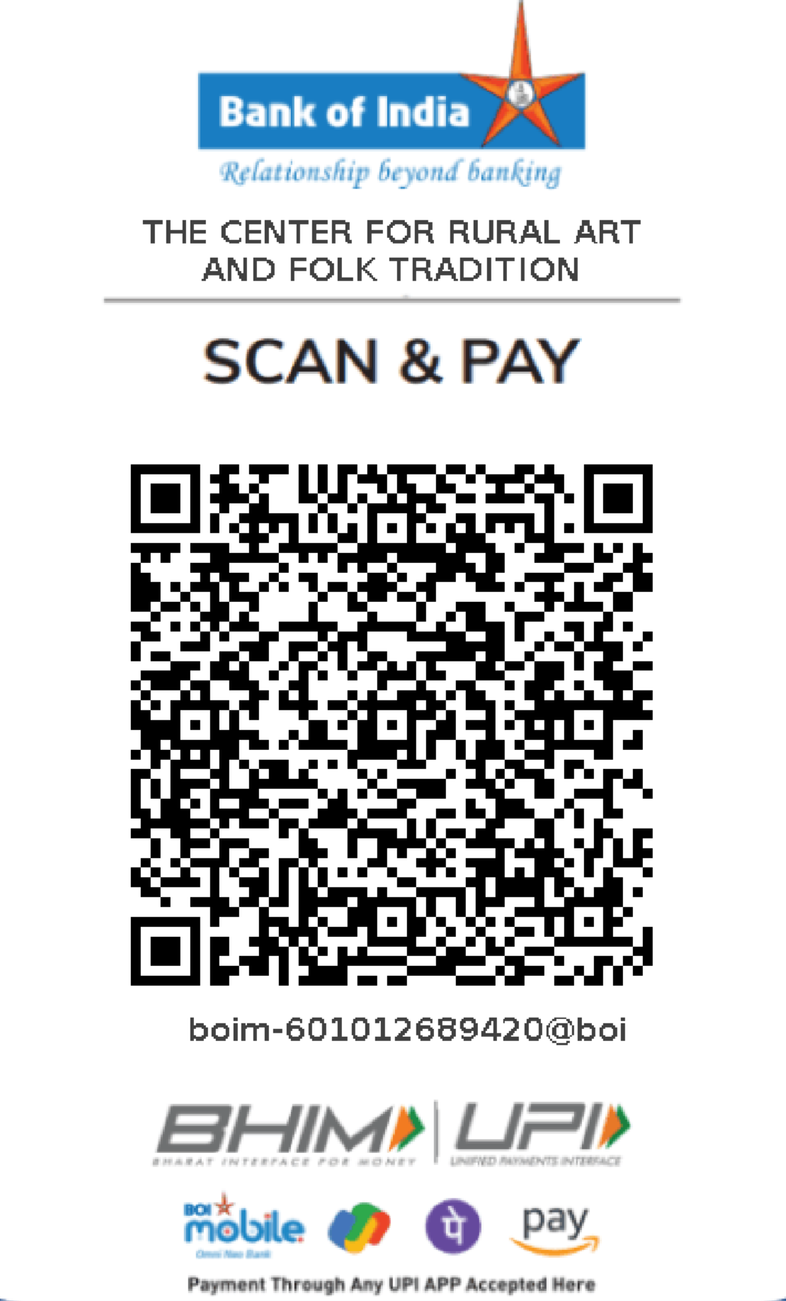 QR code to donate to Sangeetcar via UPI